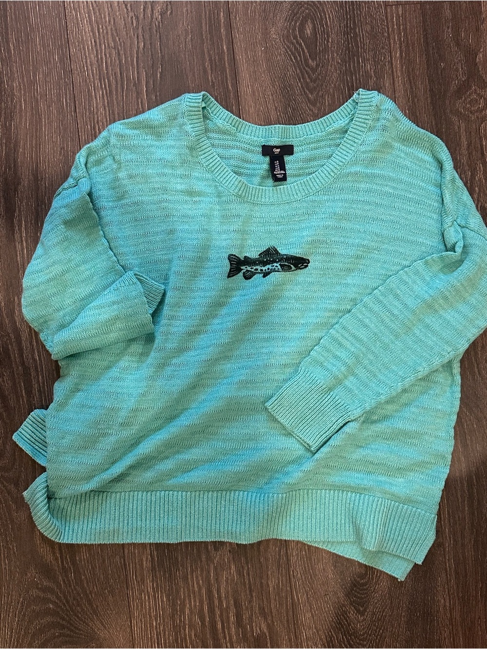 GAP Aqua Scoop Neck Sweater with Fish Motif